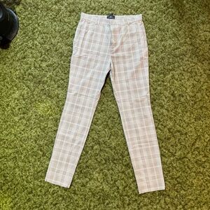 H&M 29W Skinny Fit Cream & Tan Plaid Men's Dress Pants